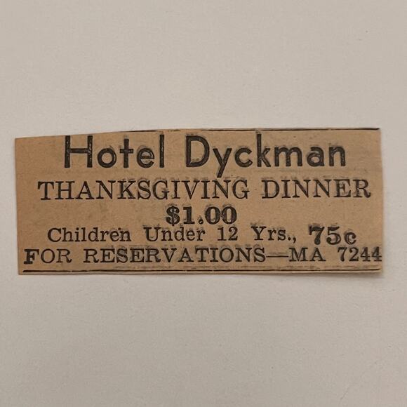 None and/or Unknown Other - Hotel Dyckman Thanksgiving Dinner 1935 Minneapolis Newspaper Ad SAG7-M14